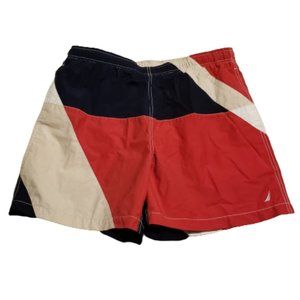 Nautica Swim Trunks Colorblock Mesh Lined Summer Red Blue Men's L Pre-owned